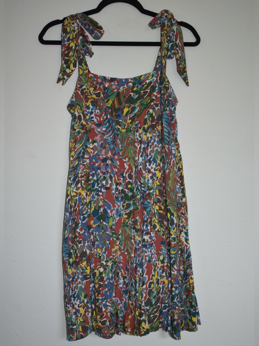 Colorful Kori Tropical Abstract Print Tie Strap Flowy Mini Dress Size S